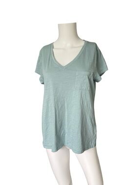 Garnet Hill Blue Organic Cotton T-shirt Short Sleeve V Neck Womens Size Medium